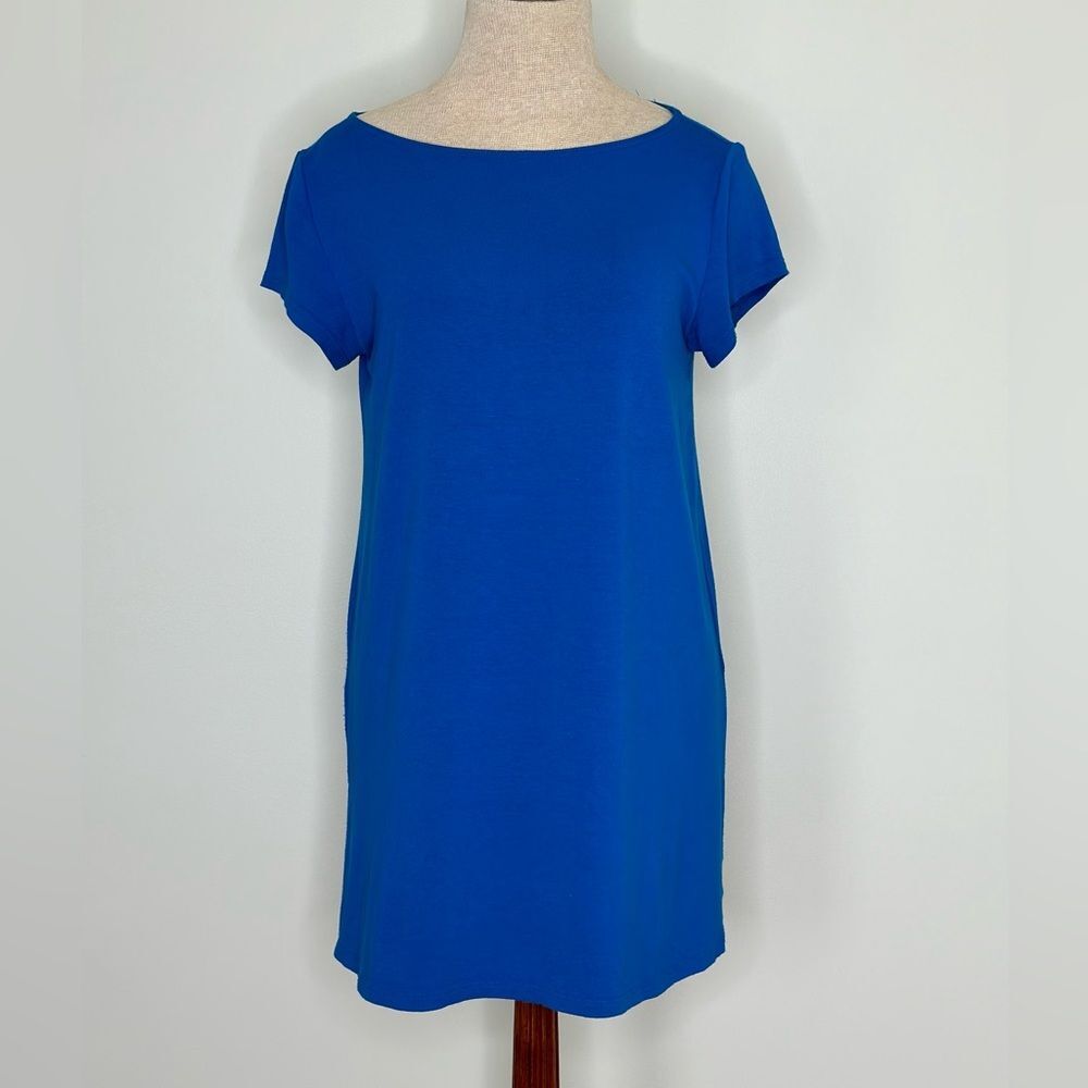 Eileen Fisher Short-Sleeve Viscose Jersey Tunic Cobalt Blue Size Small